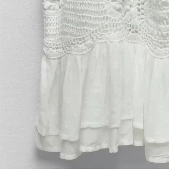 ZARA WHITE CONTRAST CROCHET KNIT MIDI DRESS Ruffled Hem $169 - Picture 5 of 8